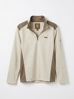 Bass Lightweight Quarter-Zip Pullover in Cream and Brown-Tan